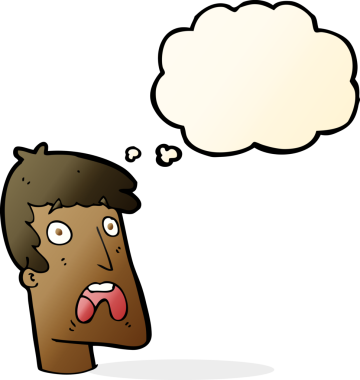 Bir insan tarafından çizilen düşünce baloncuğuyla şok olmuş bir adam.