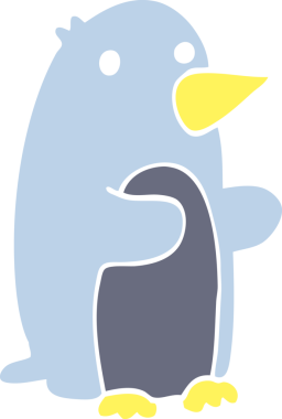 Bir insan tarafından çizilmiş düz renk çizgi film pengueni