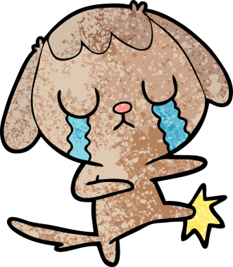 Bir insan tarafından çizilmiş şirin bir çizgi film köpeği ağlıyor.