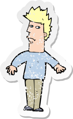 Bir insan tarafından çizilmiş endişeli bir çizgi filmin gerilimli çıkartması.