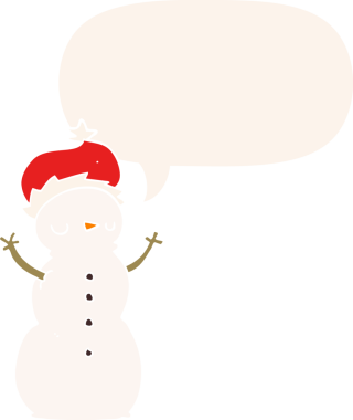 bir insan tarafından çizilmiş, konuşma baloncuklu kardan adam.