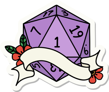 Bir insan tarafından çizilmiş doğal bir d20 zar etiketi.