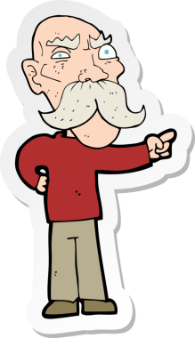 Çizgi film çıkartması. Bir insan tarafından çizilmiş yaşlı bir adam.