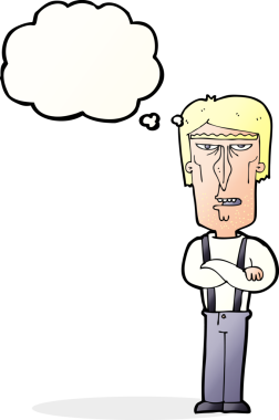 Bir insan tarafından çizilmiş düşünce baloncuğu olan kızgın bir adam.