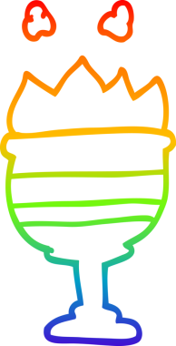 Gökkuşağı gradyan çizgi çizimi Bir insan tarafından çizilmiş alevli altın kupa