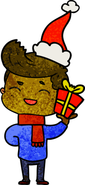 Bir insanın çizdiği Noel Baba şapkasıyla gülen bir adamın el çizimi karikatürü.