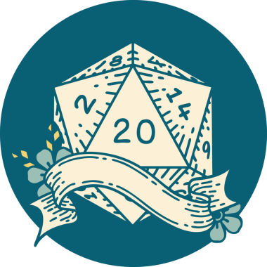 Retro Dövme Biçimi Doğal 20 D20 zar bir insan tarafından çizildi