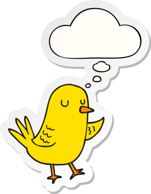 Düşünce baloncuğu insan tarafından çizilmiş bir çıkartma olan çizgi film kuşu.