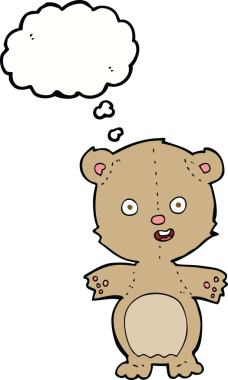 Bir insan tarafından çizilmiş düşünce balonlu oyuncak ayı.