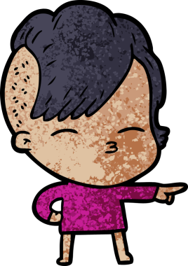 Bir insan tarafından çizilmiş şaşı çizgi film kızı.