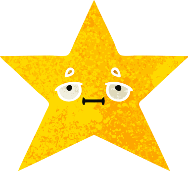 Bir insan tarafından çizilmiş altın yıldızın retro çizim tarzı karikatürü.