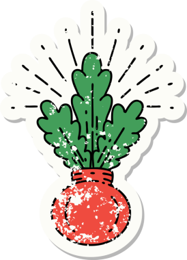 Bir insan tarafından çizilmiş eski bir dövme stili ev bitkisinin etiketi.