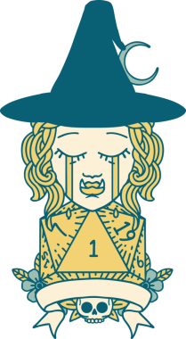 Retro Dövme Tarzı Ağlayan Yarı Ork Cadı Karakteri Bir insan tarafından çizilmiş doğal bir rulo