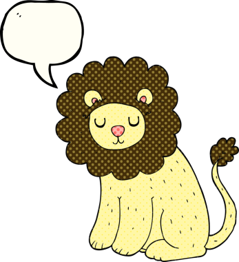 El yazısıyla çizilmiş çizgi roman konuşma balonu karikatürü. Bir insan tarafından çizilmiş şirin aslan.