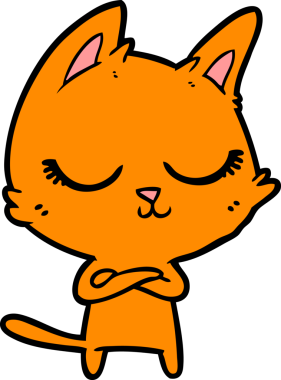 Bir insan tarafından çizilmiş sakin çizgi film kedisi.