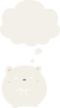 Karikatür kutup ayısı. Düşünce baloncuğu insan tarafından çizilmiş.