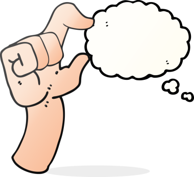 Serbest çizim düşünce baloncuğu karikatür eli bir insan tarafından çizilmiş küçük bir jest yapıyor.