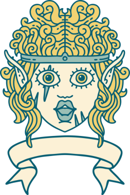 Retro Dövme Tarzı Elf Barbar karakter yüzü Bir insan tarafından çizilmiş pankartıyla