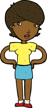 Bir insan tarafından çizilmiş kalçaları olan çizgi film kadını.