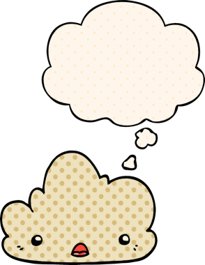 Bir insan tarafından çizilmiş çizgi roman tarzında düşünce baloncuğu olan şirin bir çizgi film bulutu.