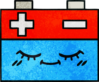 Bir insan tarafından çizilmiş bir araba aküsünün retro grunge desen karikatürü