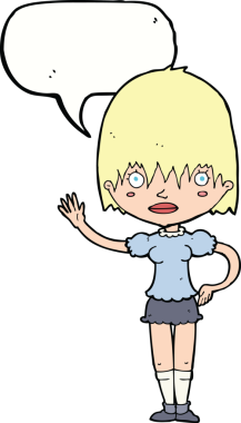 Bir insan tarafından çizilmiş konuşma balonlu bir kadın.