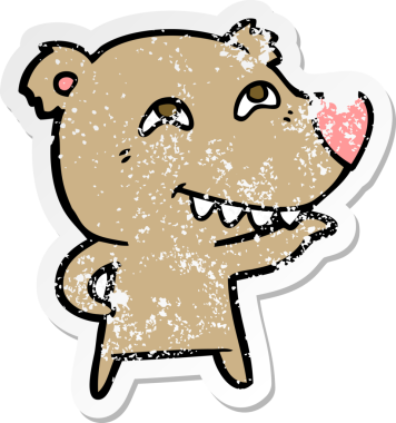 Bir insan tarafından çizilmiş dişleri gösteren bir çizgi film ayısının sıkıntılı çıkartması.