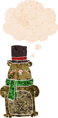 Düşünce baloncuğu ve grunge ile çizgi film ayısı bir insan tarafından çizilmiş tedirgin geçmiş doku