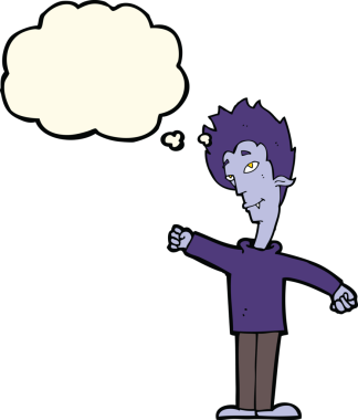 Bir insan tarafından çizilmiş düşünce balonlu vampir adam.