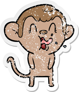 Bir insan tarafından çizilmiş çılgın bir çizgi maymunun sıkıntılı çıkartması.