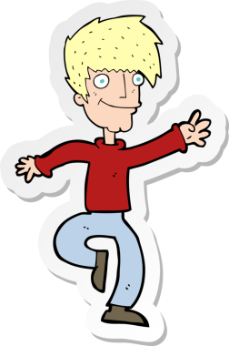 Bir insan tarafından çizilmiş mutlu bir adamın çizdiği karikatür çıkartması.