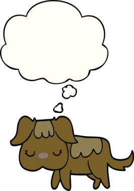 Bir insan tarafından çizilmiş düşünce baloncuklu çizgi film köpeği.