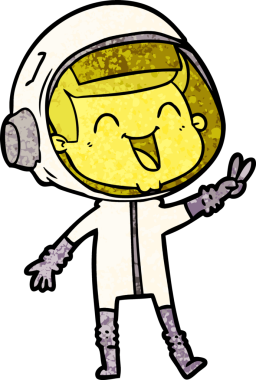 Bir insan tarafından çizilmiş mutlu astronot çizgi filmi.