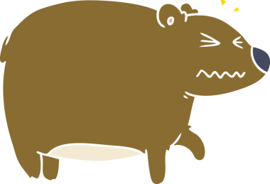 Düz renkli çizgi film ayısı. Kafası bir insan tarafından çizilmiş.