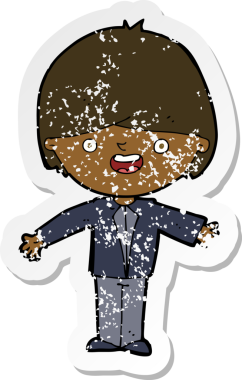 Bir insan tarafından çekilen kolları açık, çizgi film kahramanı mutlu bir çocuğun gerilmiş çıkartması.