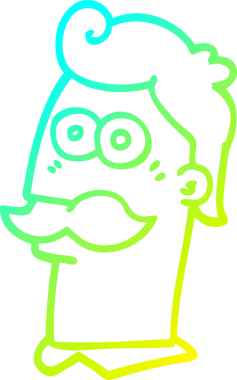 Bir insan tarafından çizilmiş bıyıklı bir çizgi film karakteri.