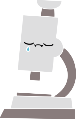 Bir insan tarafından çizilmiş bir mikroskobun düz renkli retro karikatürü