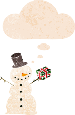 Düşünce baloncuklu kardan adam grunge sıkıntılı retro desenli bir insan çizimi