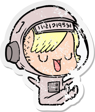 Bir insan tarafından çizilmiş karikatür astronot kadının sıkıntılı çıkartması.