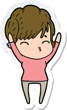 Bir insan tarafından çizilmiş bir karikatür kadının çıkartması.