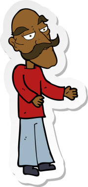 Bir insan tarafından çizilmiş bıyıklı yaşlı bir adamın karikatür çıkartması.