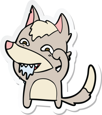 Bir insan tarafından çizilmiş aç kurt çizgi filminin çıkartması.