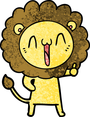 Bir insan tarafından çizilmiş mutlu çizgi film aslanı.