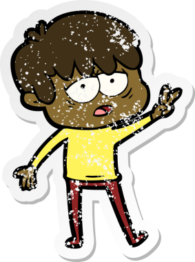 Bir insan tarafından çizilmiş bitkin bir çizgi film karakterinin sıkıntılı çıkartması.