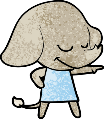 Bir insan tarafından çizilmiş gülümseyen bir fil.