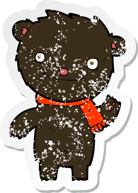 Bir insan tarafından çizilmiş şirin siyah ayının gerilmiş çıkartması.