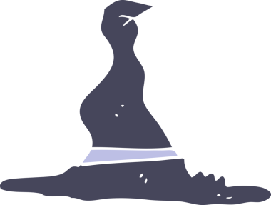 Bir insan tarafından çizilmiş bir cadının şapkasının düz renk çizimi