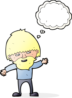 çizgi film mutlu sakallı adam bir insan tarafından çizilmiş düşünce balonuyla el sallıyor.