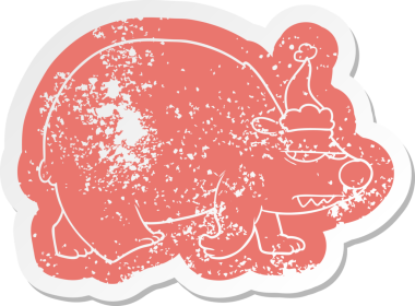 Bir insan tarafından çizilmiş Noel Baba şapkası giyen kızgın bir kutup ayısının garip bir karikatürü.