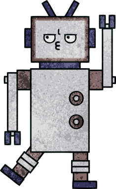 Bir insan tarafından çizilmiş bir robotun retro grunge dokusu